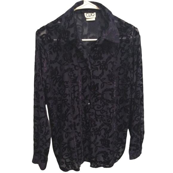 Vintage Clio Womens Button Up Shirt Size S Velvet Burnout Purple Fairy Grunge - Picture 1 of 12